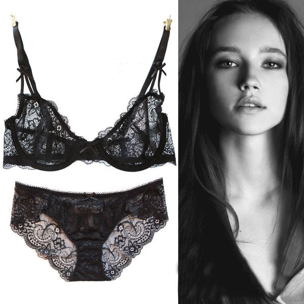 

bra set summer super thin transparent seductive lingerie suit lace large black, Red;black