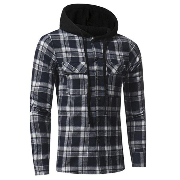 

men's jackets plus size casual hooded jacket plaid long sleeve athletic sweatshirt button down slim fit male spring autumn coat, Black;brown