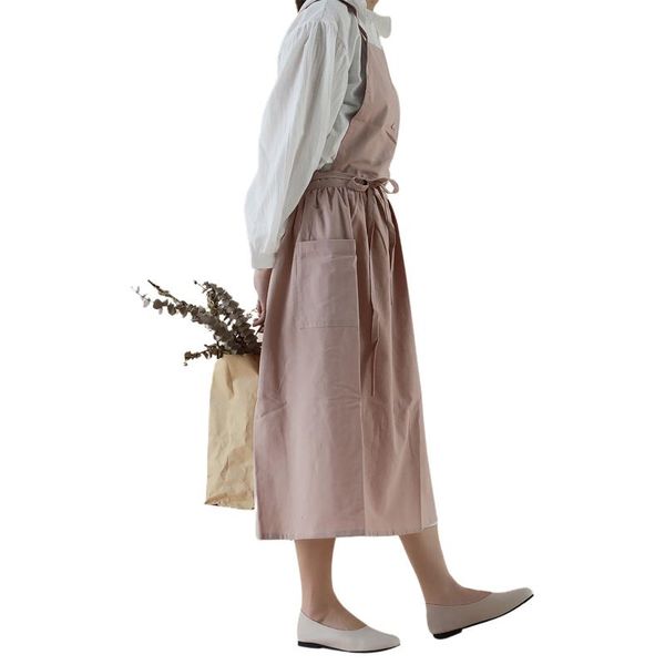 

aprons household cotton and linen kitchen cooking cleaning apron nordic style coffee shop waterproof pleated with pocket /f