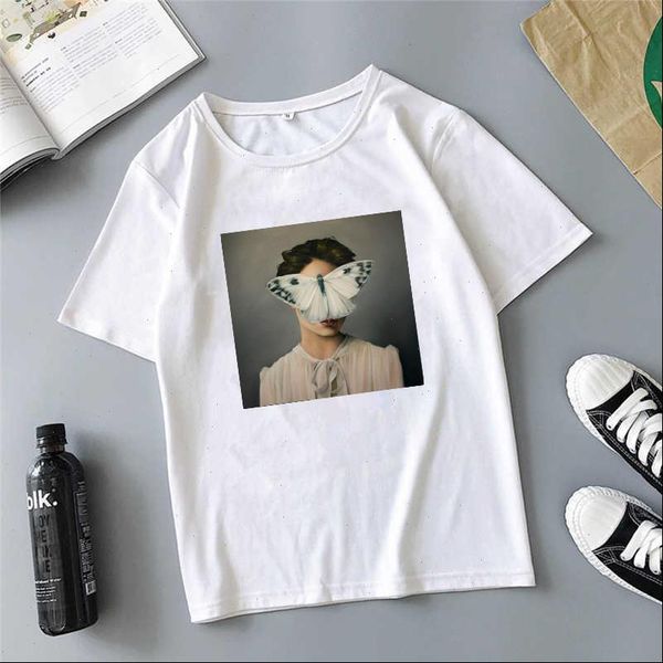 

womens aesthetic t shirt women fashion harajuku casual korean style graphic hip hop female tee, White