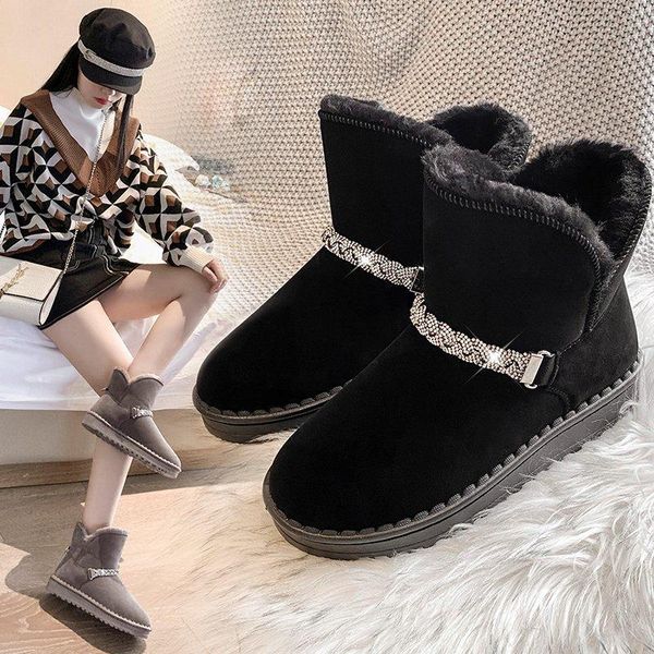

boots snow women's winter style plus velvet thick-soled short fashion non-slip student warm cotton versatile, Black
