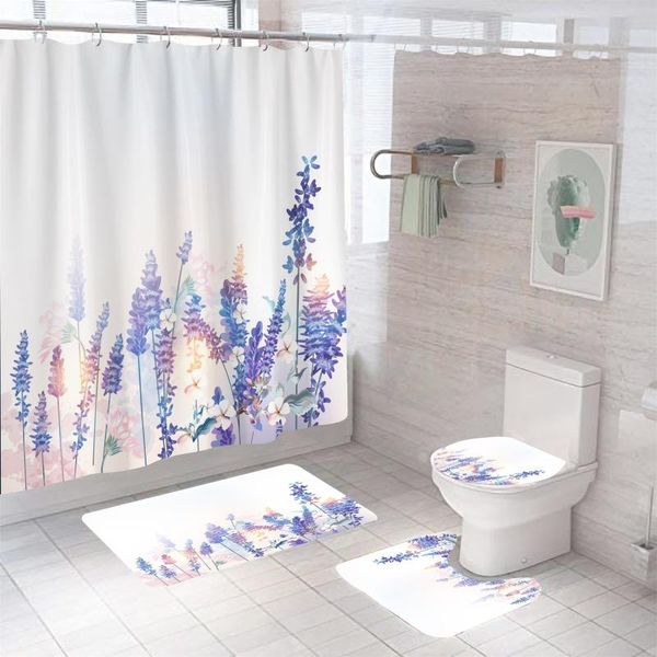 

shower curtains digital printing color flower series home bathroom toilet curtain three-piece set floor mat cover decorative