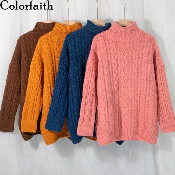 

colorfaith 2021 autumn winter women's sweaters pullover turtleneck thicken warm oversize harajuku vintage lady sw1226jx, White;black