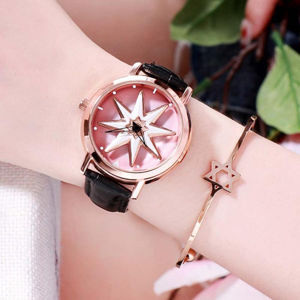 

wristwatches tephea rotation watches women quartz exquisite flower clock leather strap luxury for gift relogio feminino, Slivery;brown
