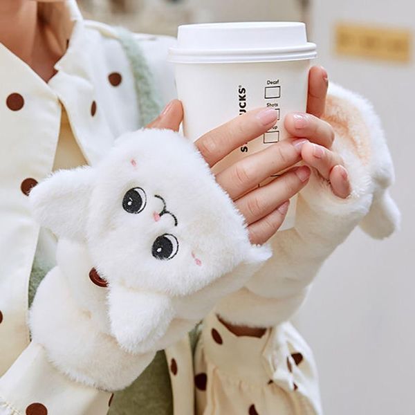 

five fingers gloves women winter fur mittens fingerless plush warm glove soft thick for girl flexible half finger, Blue;gray