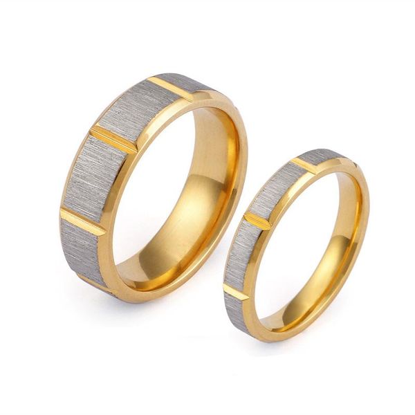 

wedding rings dubai russia style brushed band couple for men and women alliance gold plating stainless steel jewelry ring, Slivery;golden