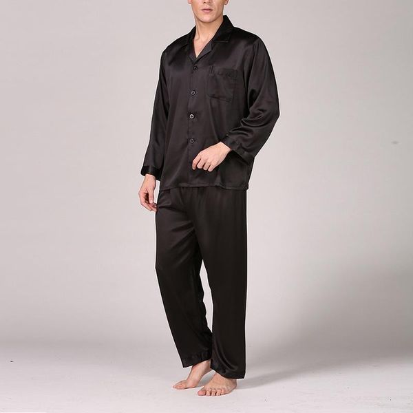 

men's sleepwear stain silk pajama set sleepwears men soft homme cozy satin nightgown casual lounge nightwear home 2cto, Black;brown