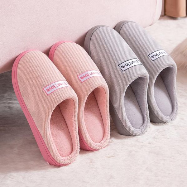 

winter slippers comfortable warm fashion shoes female non-slip thick soft sole indoor bedroom home couple women men, Black