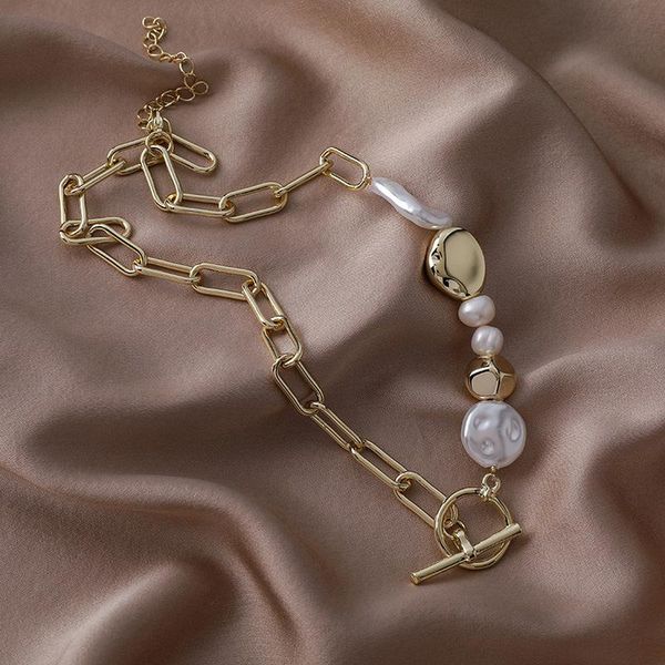

pendant necklaces origin summer statement asymmetry irregular freshwater pearl chokers necklace for women chain toggle clasp jewelry, Silver