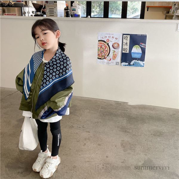 

fashion kids jacket girls polka dots stripe silk scarves shawl long sleeve outwear autumn children casual clothing q2390, Blue;gray