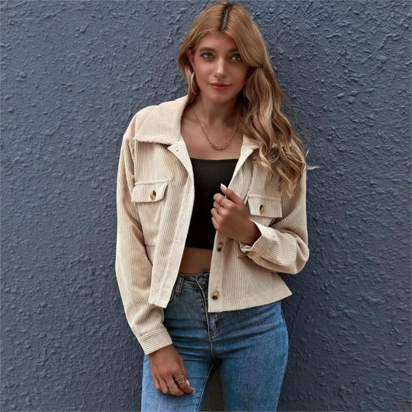 

women's jackets 2021 autumn winter street corduroy shirt jacket fashion casual solid color blouse sweet wind pocket button cardigan s-x, Black;brown