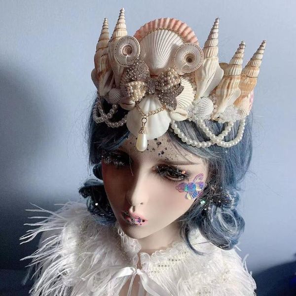 

hair clips & barrettes mermaid pearl shell crown headdress scallop conch princess elf po studio pography, Golden;silver