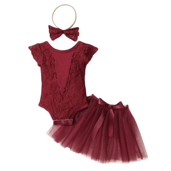 

clothing sets born baby girl clothes 3pcs summer cute sleeve lace ruffle romper tulle skirt bow headband 0-18m children's, White