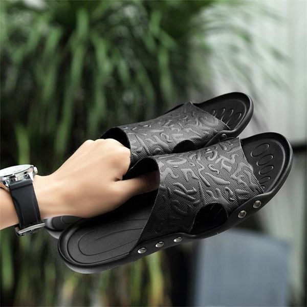 

slippers men's shoes casual fashion solid plutonium in relief toe hole open foot heel comfortable and legal summer sandals ks060 ci6o, Black