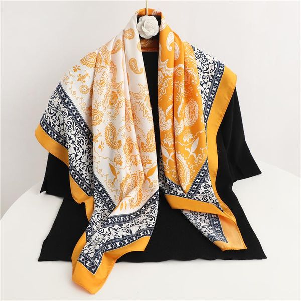 

scarves popuar paisley 2021 print twill square scarf hijab women hair bandana neckerchief shawl wrap girls headband foulard 90*90cm, Blue;gray