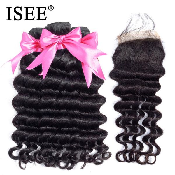 

human hair bulks loose deep bundles with closure 100% remy isee 3 peruvian, Black