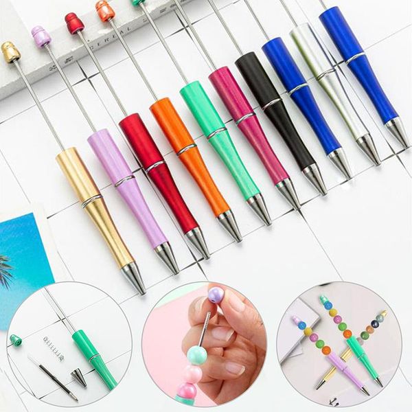

ballpoint pens 1pc beadable plastic pen retractable writing instrument diy craft beaded school office supplies, Blue;orange