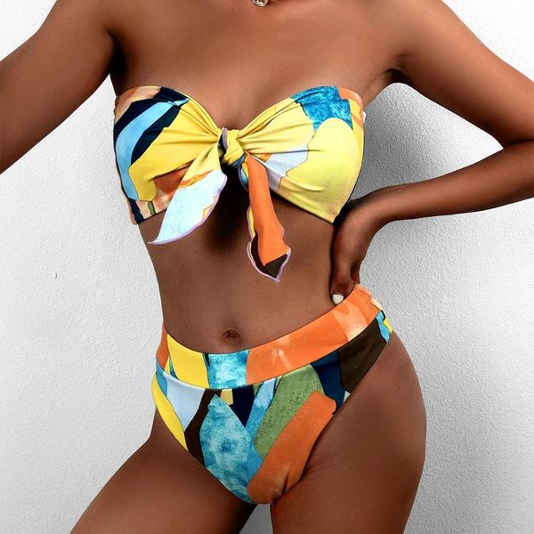 

two-piece suits women's swimwear high waist bikini 2021 female print push up tankini swimsuits bathing suit beachwear