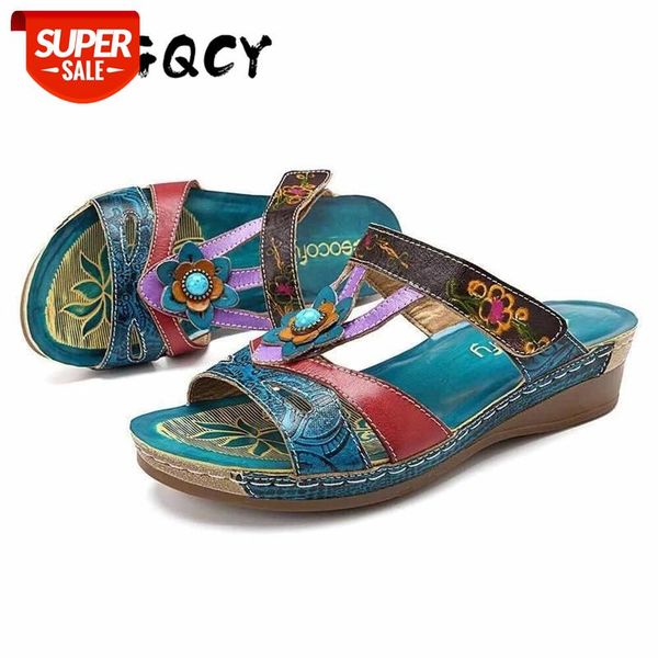 

new slippers women shoes wedge heel fashion flower sandals zapatos de mujer print slides mixed colors slipper large size 43 #us85, Black