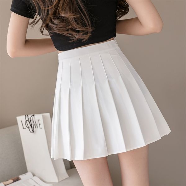 Moda xadrez mini saia alta cintura sexy kawaii preto mulheres plissadas meninas cor-de-rosa tênis branco curto 210629