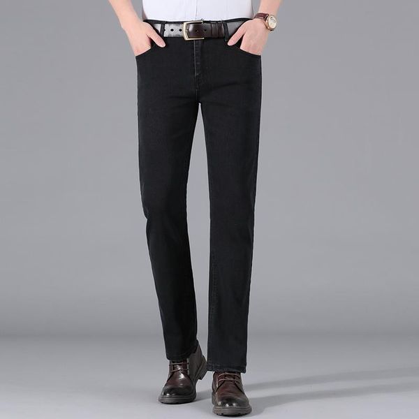 

men's jeans 2021 autumn winter solid color casual men stretch business office trousers black classic style male straight denim pants, Blue