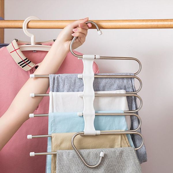 

in 1 stainless steel multi-functional pant rack multifunction shelves wardrobe magic trouser hanger coat storage organization hangers & rack