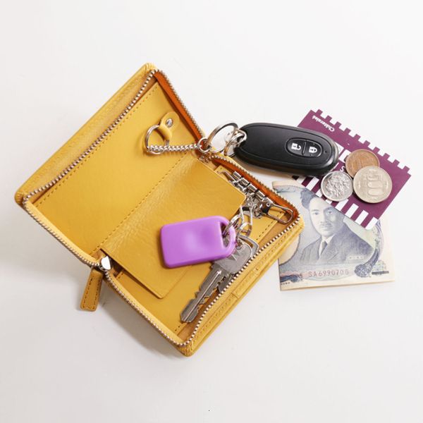 

key packet japanese multi-functional leather key bag men's and women's two fold zipper coin bit, Red;blue