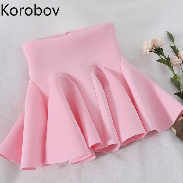 

skirts korobov korean high waist zipper women spring auttum a line preppy style pink skirt mini pleated 77749, Black