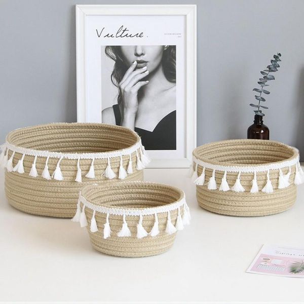 

storage baskets retro cotton rope deskbox waterproof sundries basket cosmetic underware organizer office stationery