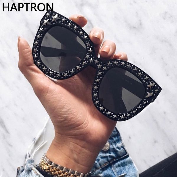 

designer sunglasses haptron dazzle black gray women vintage cat eye sun glasses star fashion mirror shades, White;black