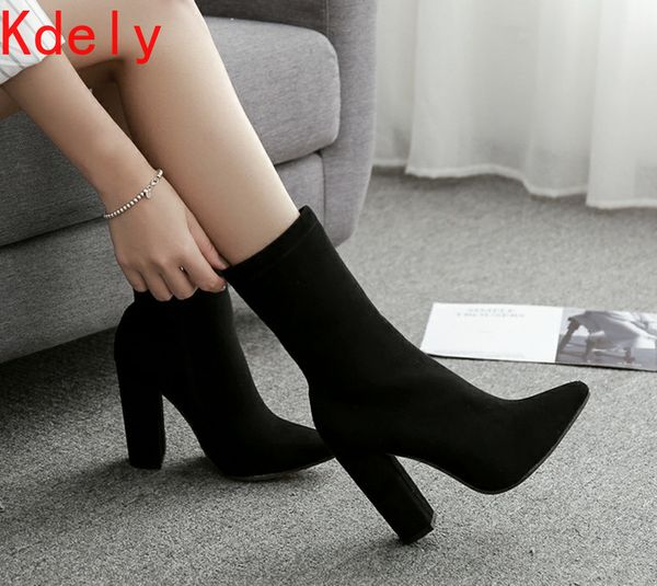 

boots women ankle fashion pointed toe winter ladies warm party nightclub high heels plus size 35-42 g0ov, Black
