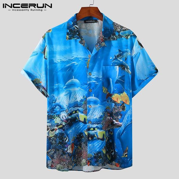 

men's casual shirts 2021 summer men hawaiian shirt printing lapel short sleeve vacation camisas streetwear button clothing s-5xl inceru, White;black
