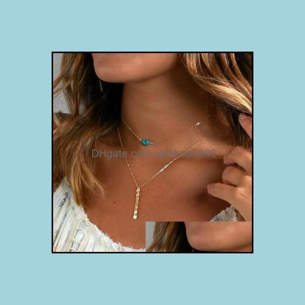 

& pendants jewelrychain choker beading turquoise charm 2 layered gold /sier filled double layer chokers gift idea womens pendant necklaces d, Golden;silver
