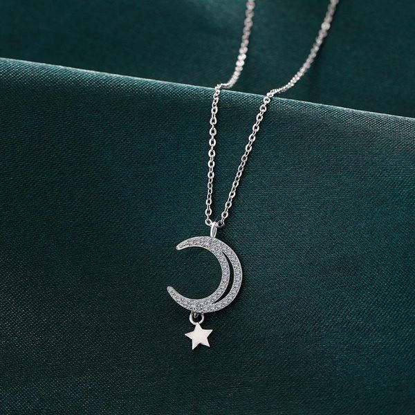 

bangle tn-6 stars and moon necklace female tide net red ins students simple niche star clavicle chain jewelry, Black