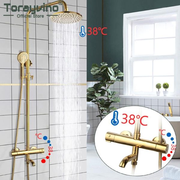 

torayvino thermostatic bathroom shower faucet set wall mounted and cold mixer water taps bathtub rainfall combo kit sets