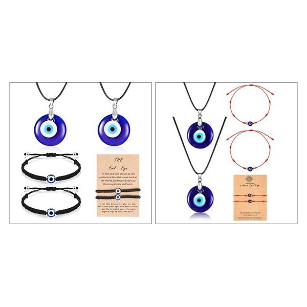 

pendant necklaces evil eye necklace bracelet blue turkish resin leather rope for women men lucky protection gifts, Silver