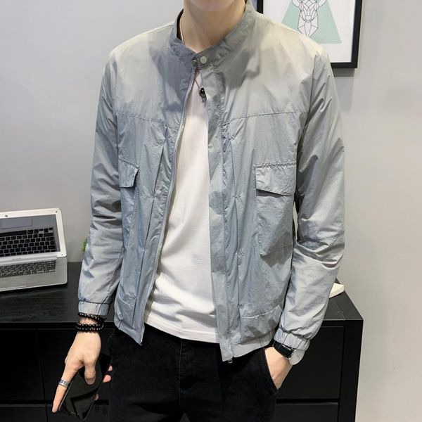 

men's jackets 2021 spring summer fashion stand collar sunscreen coats men ultra-thin slim male solid color casual overcoats o52, Black;brown