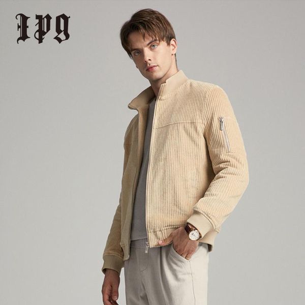

ipg 2021 fashion men's jackets casual men clothing stand collar jacket solid color autumn slim coat vintage england style, Black;brown