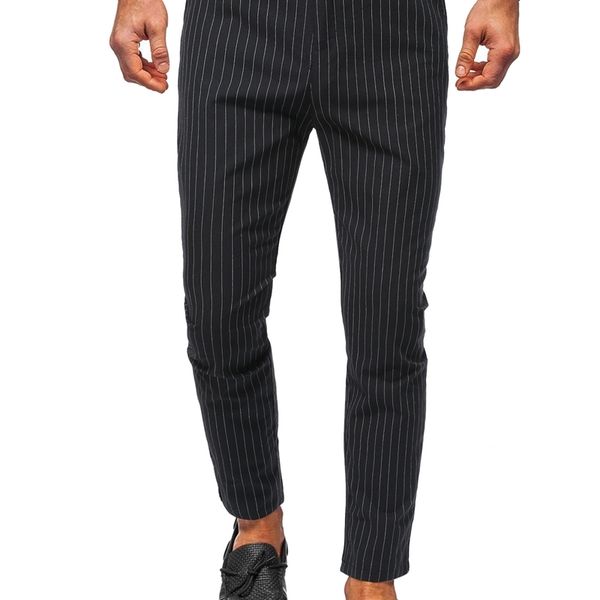 

new men's stripe stitched button fashion casual pants hz23, Black