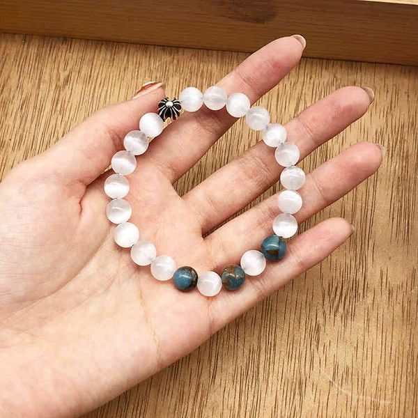 

natural white square solution with brown tiger eye stone ch cross ball sier bead bracelet s925 sier diy, Golden;silver