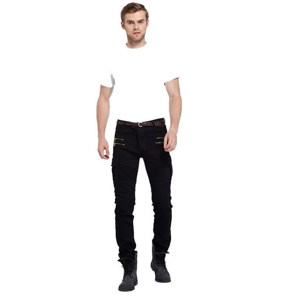 

men's jeans fashion all-match pleated stretch, Blue