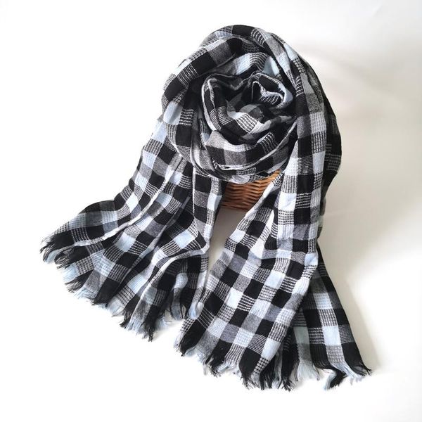 

scarves style cotton linen fringed scarf casual men's plaid women soft long foulard bufandas winter pashmina, Blue;gray