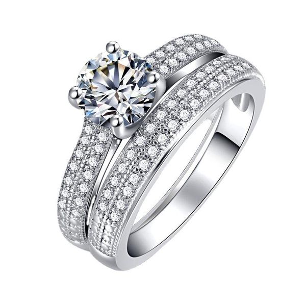 

wedding rings luxury female white bridal ring set fashion silver color gold band jewelry promise love round engagement for women, Slivery;golden