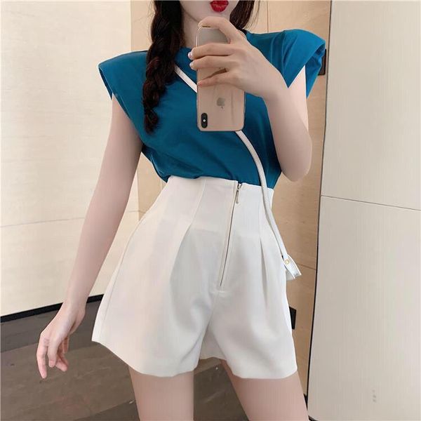 

women 2021 summer fashion suit shorts female mini short femme high waist ladies elegant casual wide leg r35 women's, White;black