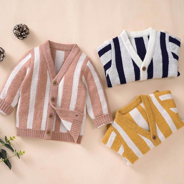 

jackets born baby girl boys sweater v-neck stripe kids knitting clothing autumn winter infant girls cardigan, Blue;gray