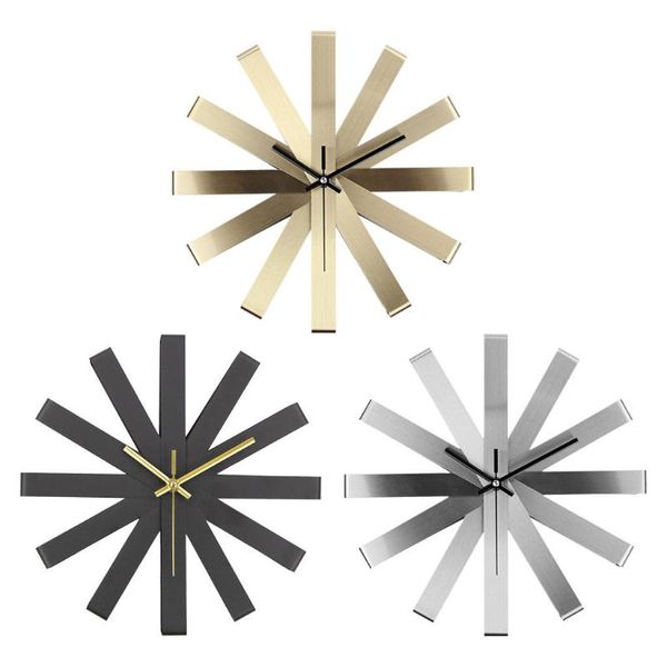 

wall clocks diy 3d ribbon stainless steel clock, modern silent non ticking decorative hanging bell for home office decoration