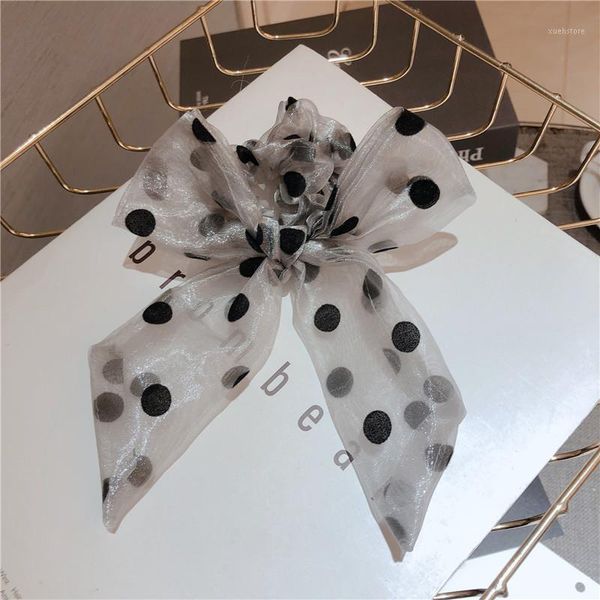 

chiffon bow hair accessories fashion polka dot pearl tie spring and summer headdress1