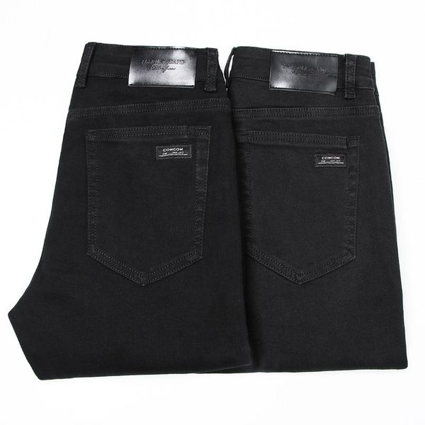 

men's jeans classic style men's slim advanced stretch business fashion pure black grey denim trousers male tight pants, Blue