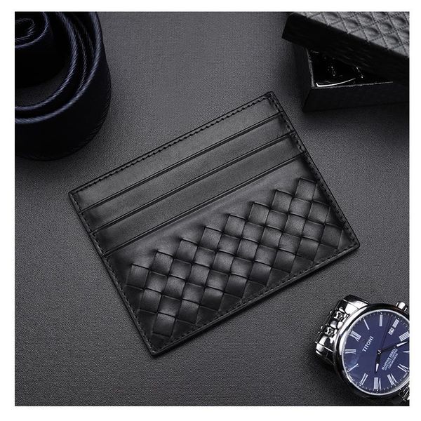 

card holders leather bag men woven ultra-thin holder women multiple slots anti-theft baby cow, Brown;gray