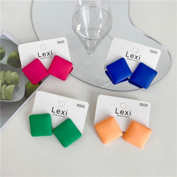 

stud minar summer simple multicolor square earrings for women minimalist rainbow geometrical resin statement earring wholesale, Golden;silver